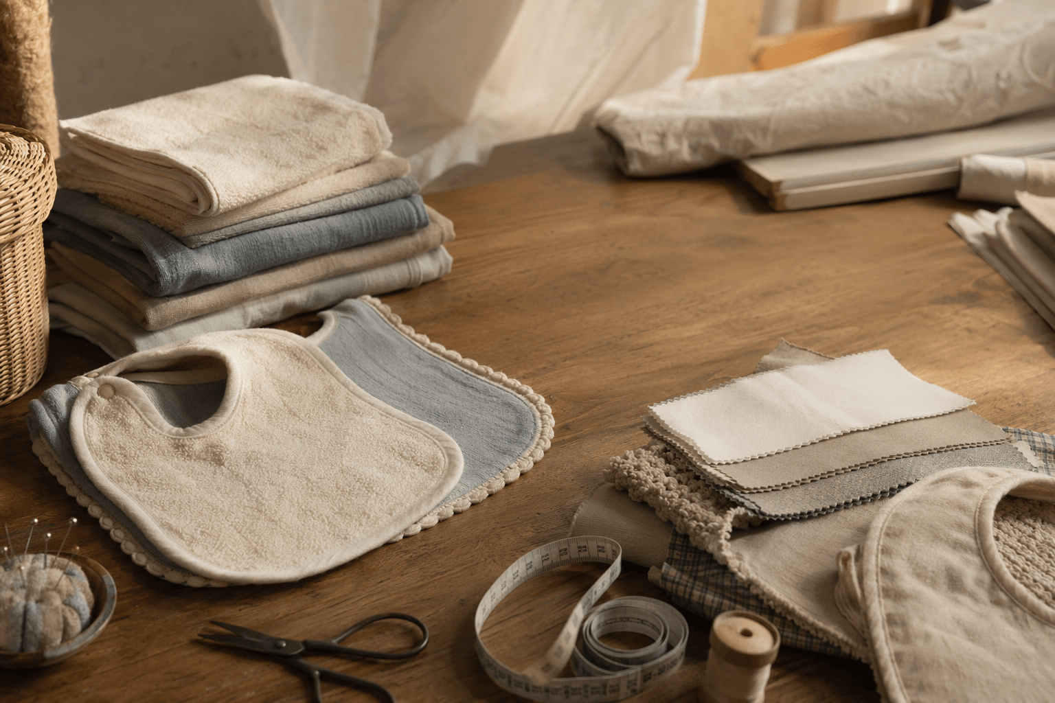 Close view of dánda cotton fabric, stitching, and reversible color details