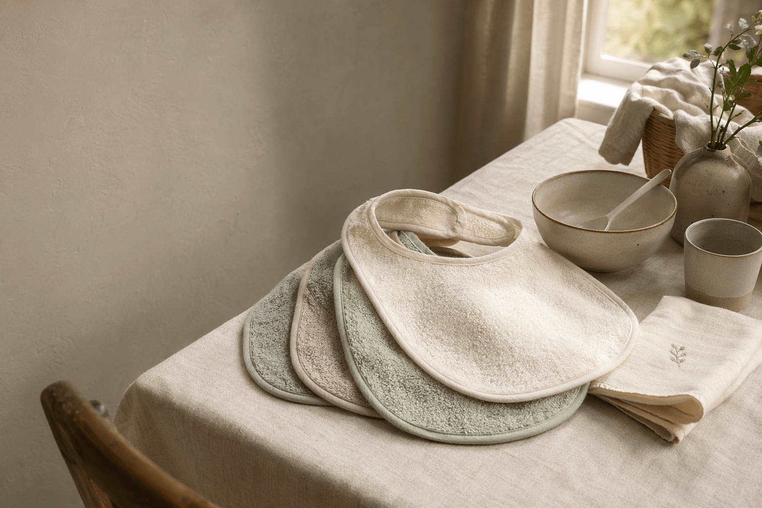Made in soft cotton terry for gentle absorbency through meals, baths, and slow afternoons.